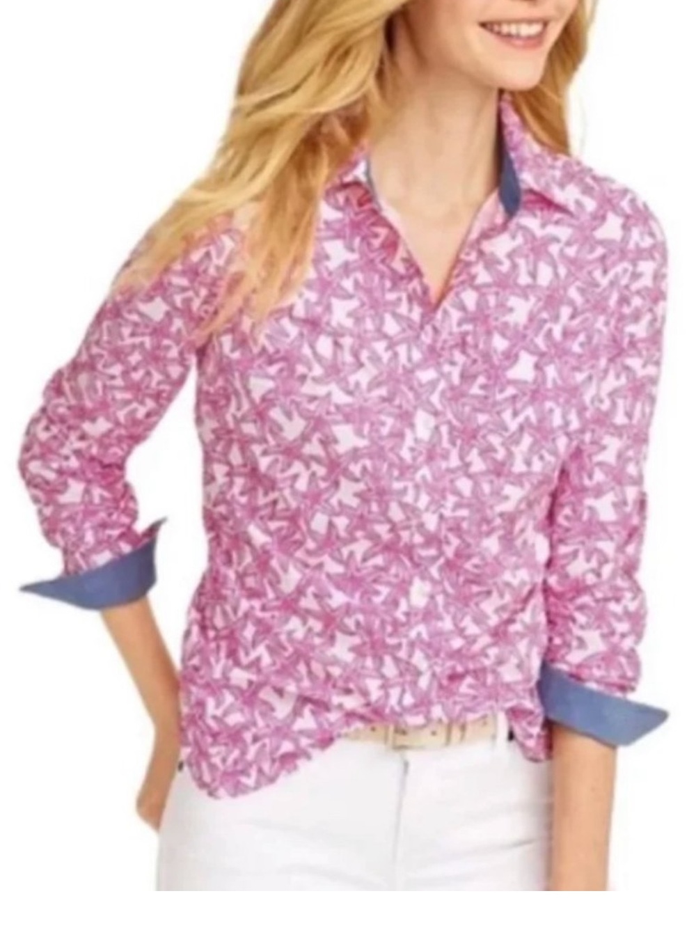 TALBOTS M Pink Starfish Print Top